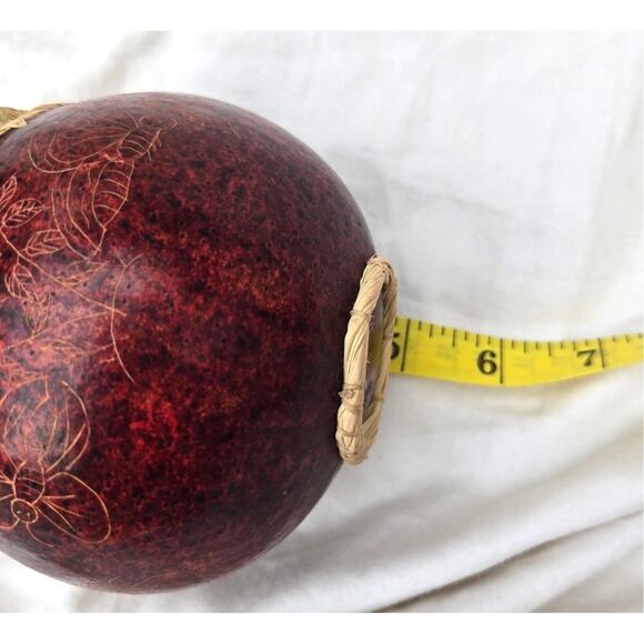 Bee-autiful Handmade Carved Woven Lidded Gourd Bee Themed Cranberry Red - Picture 13 of 14